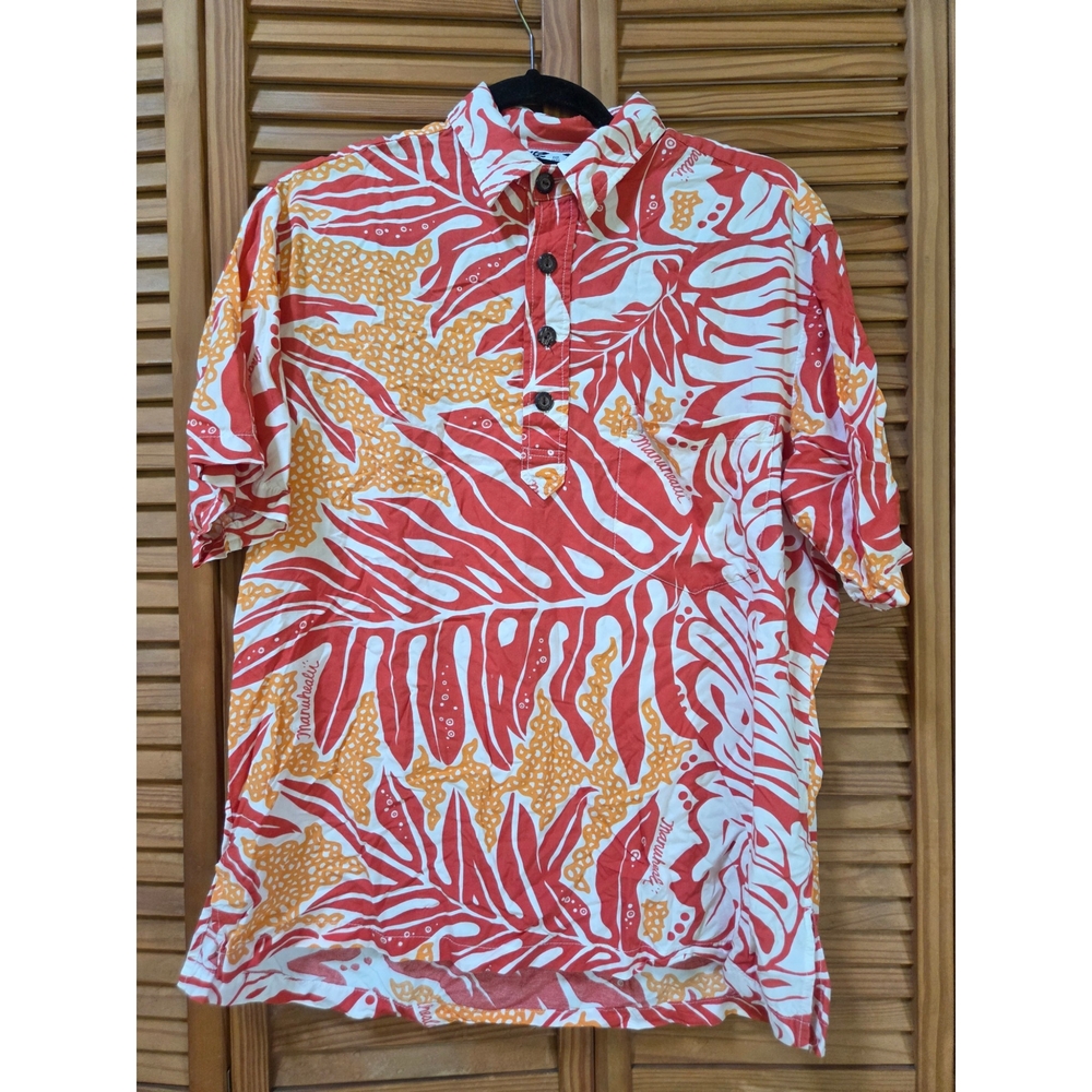 SOLD! Manuhealii Red and Orange Casual Button Down Shirt